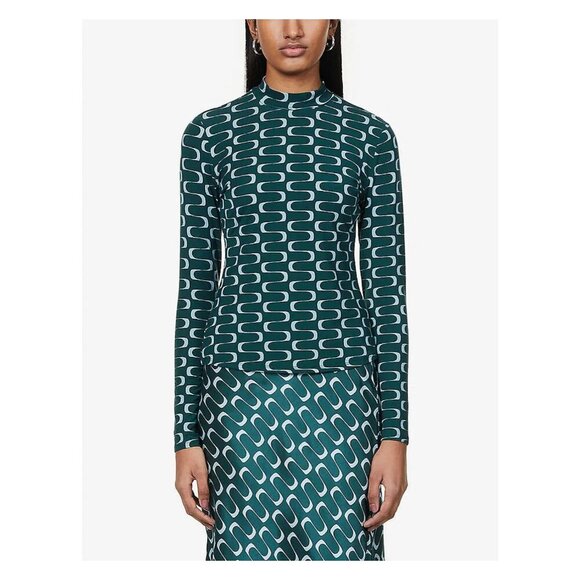 REFORMATION Bailey Printed High Neck Stretch Top Green - Picture 1 of 5
